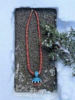 Santo Domingo Kewa Turquoise Necklace Coral Native American Jewelry Hand Made