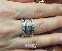 Sea Noy 925 Sterling Silver & 9K Gold Spinner Meditation Ring, Made in Israel