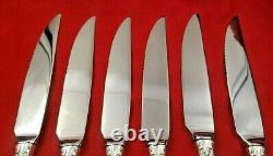 Set of 6 Rose Point by Wallace Sterling Silver Serrated Steak Knives Custom Made