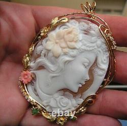 Shell cameo Flowers Woman in silver Made in Italy Handamade