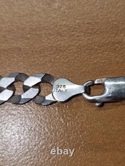 Shiny, 7mm Flat Cuban Chain Solid 925 Sterling Silver, ITALY made. Needs Clasp