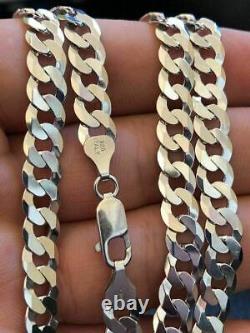 Shiny 7mm Flat Curb Miami Cuban Chain Solid 925 Sterling Silver ITALY MADE