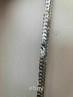 Shiny 7mm Flat Curb Miami Cuban Chain Solid 925 Sterling Silver ITALY MADE