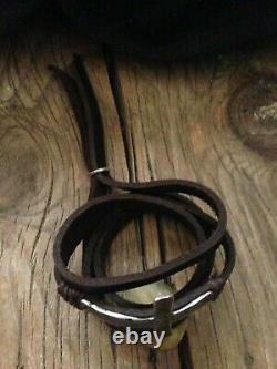 Sideways Sterling Cross Concho Wrap Bracelet Hand Made Soft Brown Leather $245