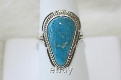 Signed Native American Made Navajo Made Sterling Silver Kingman Turquoise Ring