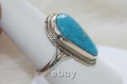 Signed Native American Made Navajo Made Sterling Silver Kingman Turquoise Ring