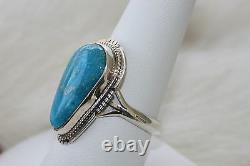 Signed Native American Made Navajo Made Sterling Silver Kingman Turquoise Ring