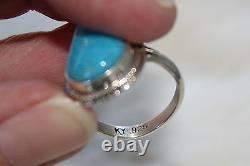 Signed Native American Made Navajo Made Sterling Silver Kingman Turquoise Ring