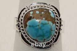 Signed Native American Navajo Made Sterling Silver Boulder Ribbon Turquoise Ring