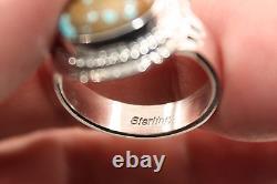 Signed Native American Navajo Made Sterling Silver Boulder Ribbon Turquoise Ring