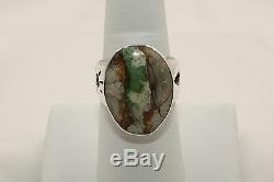 Signed Native American Navajo Made Sterling Silver Boulder Turquoise Ring