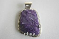 Signed Native American Navajo Made Sterling Silver Charoite Pendant