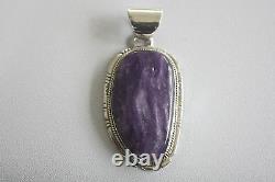 Signed Native American Navajo Made Sterling Silver Charoite Pendant