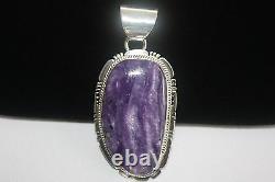 Signed Native American Navajo Made Sterling Silver Charoite Pendant