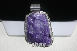 Signed Native American Navajo Made Sterling Silver Charoite Pendant