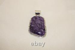 Signed Native American Navajo Made Sterling Silver Charoite Pendant