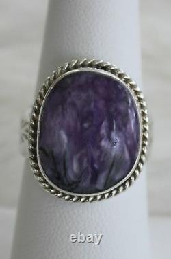 Signed Native American Navajo Made Sterling Silver Charoite Ring