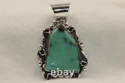 Signed Native American Navajo Made Sterling Silver Godber Mine Turquoise Pendant