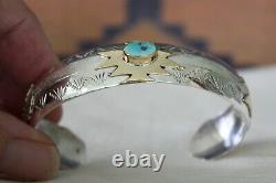 Signed Native American Navajo Made Sterling Silver & Gold Fill Eagle Bracelet