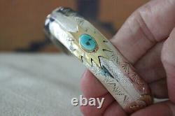 Signed Native American Navajo Made Sterling Silver & Gold Fill Eagle Bracelet