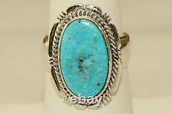 Signed Native American Navajo Made Sterling Silver Kingman Mine Turquoise Ring