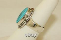 Signed Native American Navajo Made Sterling Silver Kingman Mine Turquoise Ring