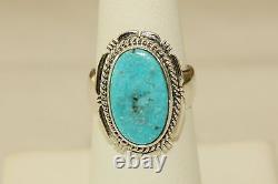 Signed Native American Navajo Made Sterling Silver Kingman Mine Turquoise Ring