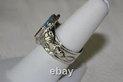 Signed Native American Navajo Made Sterling Silver Multi Stone Inlay Ring Size 8