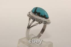 Signed Native American Navajo Made Sterling Silver Sierra Nevada Turquoise Ring