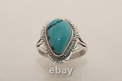 Signed Native American Navajo Made Sterling Silver Sierra Nevada Turquoise Ring