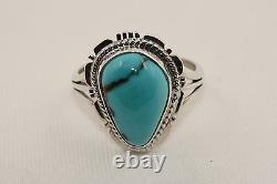 Signed Native American Navajo Made Sterling Silver Sierra Nevada Turquoise Ring