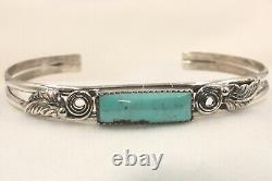 Signed Native American Navajo Made Sterling Silver Turquoise Bracelet