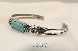 Signed Native American Navajo Made Sterling Silver Turquoise Bracelet