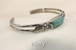 Signed Native American Navajo Made Sterling Silver Turquoise Bracelet