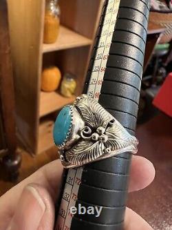 Signed. Native American. Turquoise and sterling silver Navajo artist made Mens