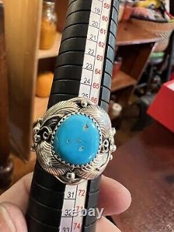 Signed. Native American. Turquoise and sterling silver Navajo artist made Mens