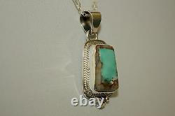 Signed Navajo Indian Made Sterling Silver Boulder Turquoise Necklace / Pendant
