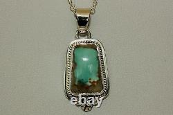 Signed Navajo Indian Made Sterling Silver Boulder Turquoise Necklace / Pendant