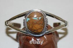 Signed Navajo Made Sterling Silver Boulder Turquoise Bracelet