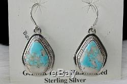 Signed Navajo Made Sterling Silver Boulder Turquoise Earrings