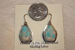 Signed Navajo Made Sterling Silver Boulder Turquoise Earrings