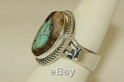 Signed Navajo Made Sterling Silver Boulder Turquoise Ring