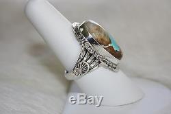 Signed Navajo Made Sterling Silver Boulder Turquoise Ring