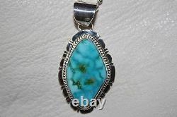 Signed Navajo Made Sterling Silver Turquoise Mountain Turquoise Pendant