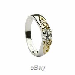 Silver & 10ct Gold Irish Celtic Trinity Knot Engagement Ring Made In Ireland