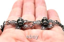 Silver Bracelet Black Oxidised Artisan Made Flower Design Solid Sterling 8 1/2