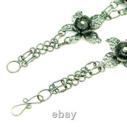 Silver Bracelet Black Oxidised Artisan Made Flower Design Solid Sterling 8 1/2