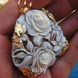 Silver Gold Jewelry Shell Cameo Heart & Flower Cameo Pendant Made in Italy 46Cm