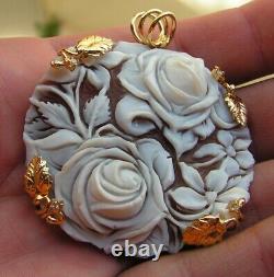 Silver Gold Jewelry Shell Cameo Heart & Flower Cameo Pendant Made in Italy 46Cm