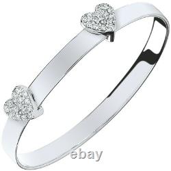 Silver Heart Baby Bangle Expandable Gemstone Girls British Made Sterling Silver